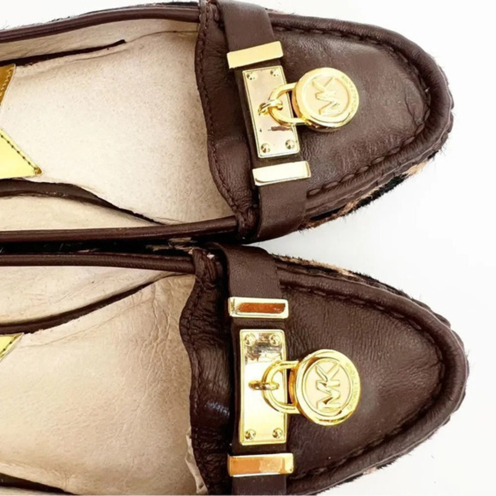MICHAEL Michael Kors Size 7 Leopard Calf Hair Leather Loafers Logo Hardware MK - Picture 6 of 11